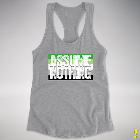 Assume Nothing Aromantic Pride Flag Racerback Tank - Heather Grey